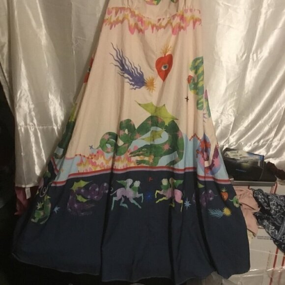 Bohemian A line Unique Print Smocked Back Midi Beach Dress XL - Picture 15 of 16